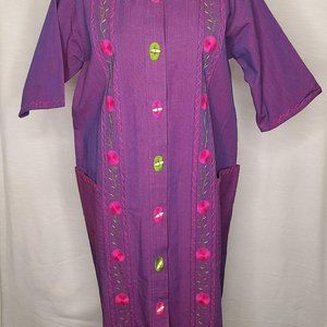 Vintage Jacaranda Embroidered Duster House Dress